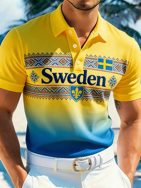 Men's ethnic style polo shirt with print