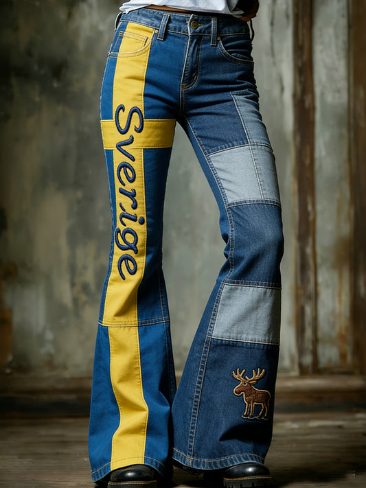 Women's casual printed flared trousers