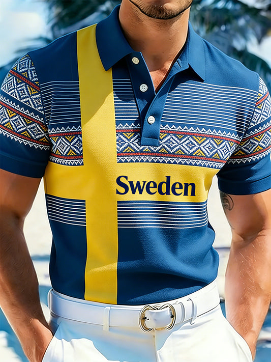 Men's ethnic style polo shirt with print