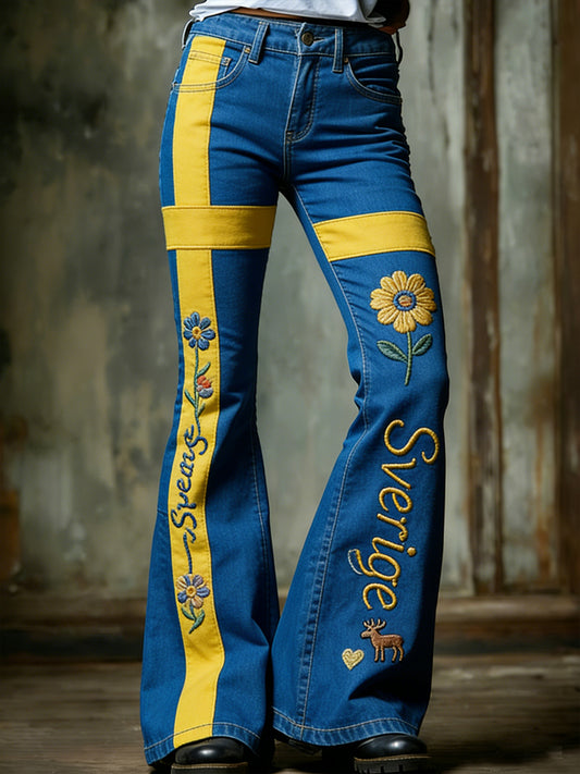 Women's casual printed flared trousers