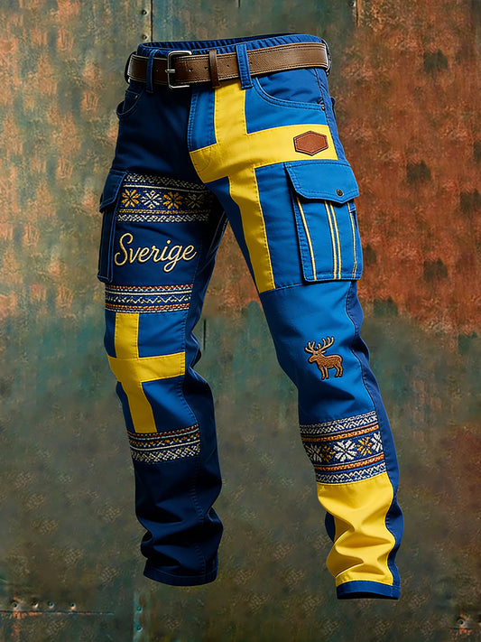 Men's casual trousers with printed pattern and large pockets