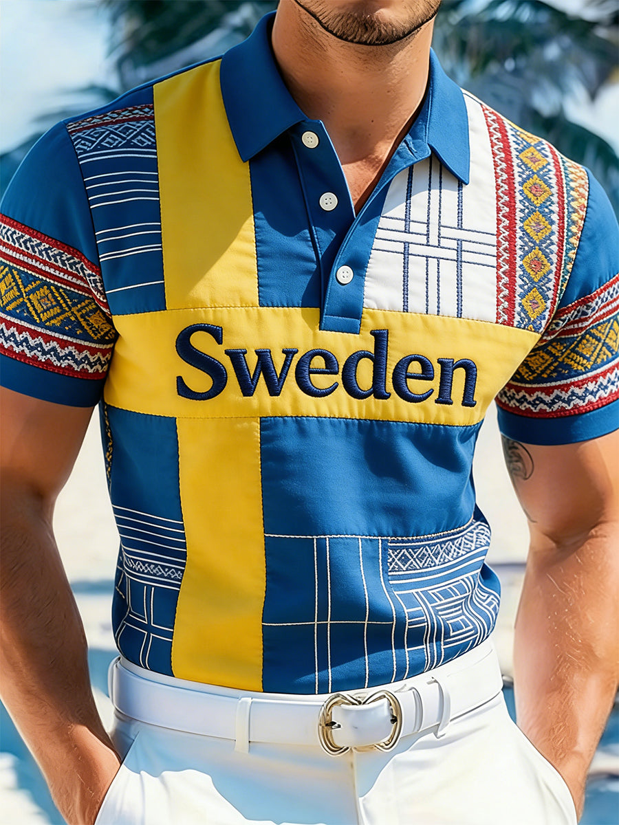 Men's ethnic style polo shirt with print