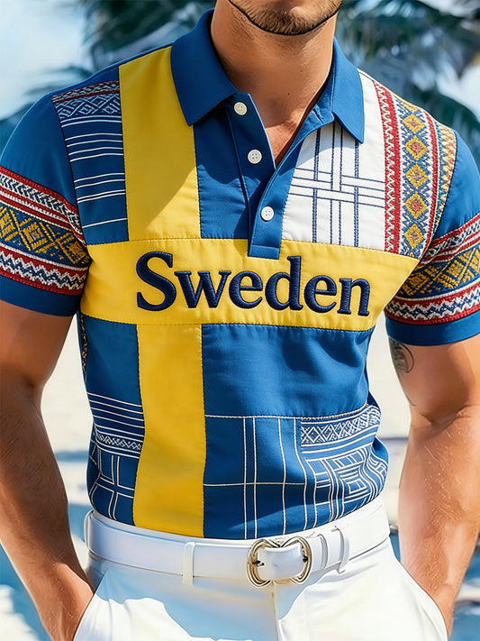 Men's ethnic style polo shirt with print