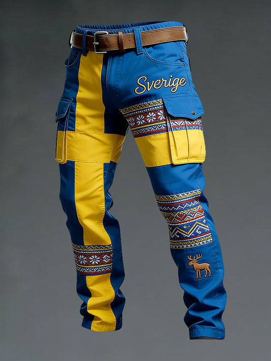 Men's casual trousers with printed pattern and large pockets