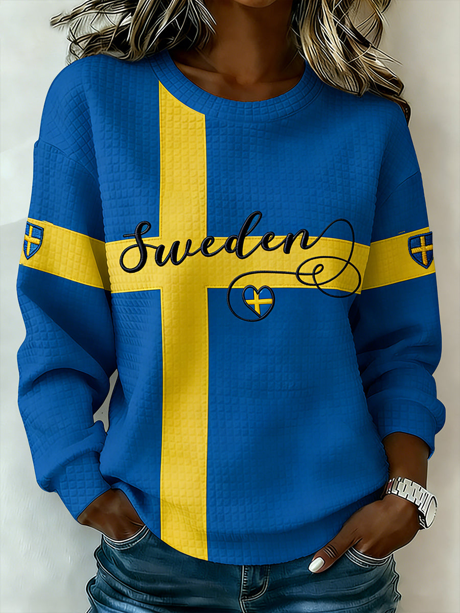 Damtröja med tryckt mönster, rund hals och långa ärmar