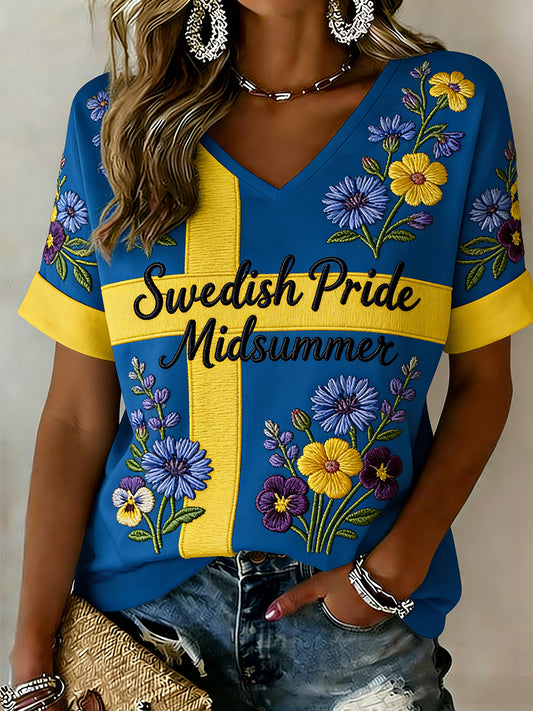Women's Retro Swedish Midsummer Art Print Relaxed Top