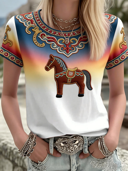 Ladies' Swedish Dala Horse Art Print T-shirt
