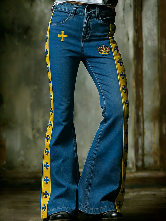 Retro Swedish art print relaxed fit jeans