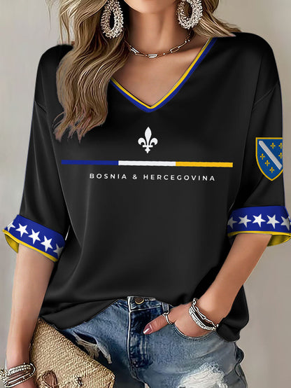 Ladies Bosnia ZMAJEVI Football Enthusiast Printed T-shirt
