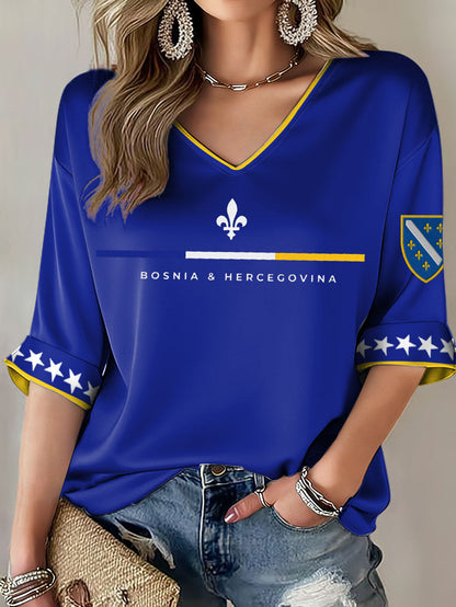 Ladies Bosnia ZMAJEVI Football Enthusiast Printed T-shirt