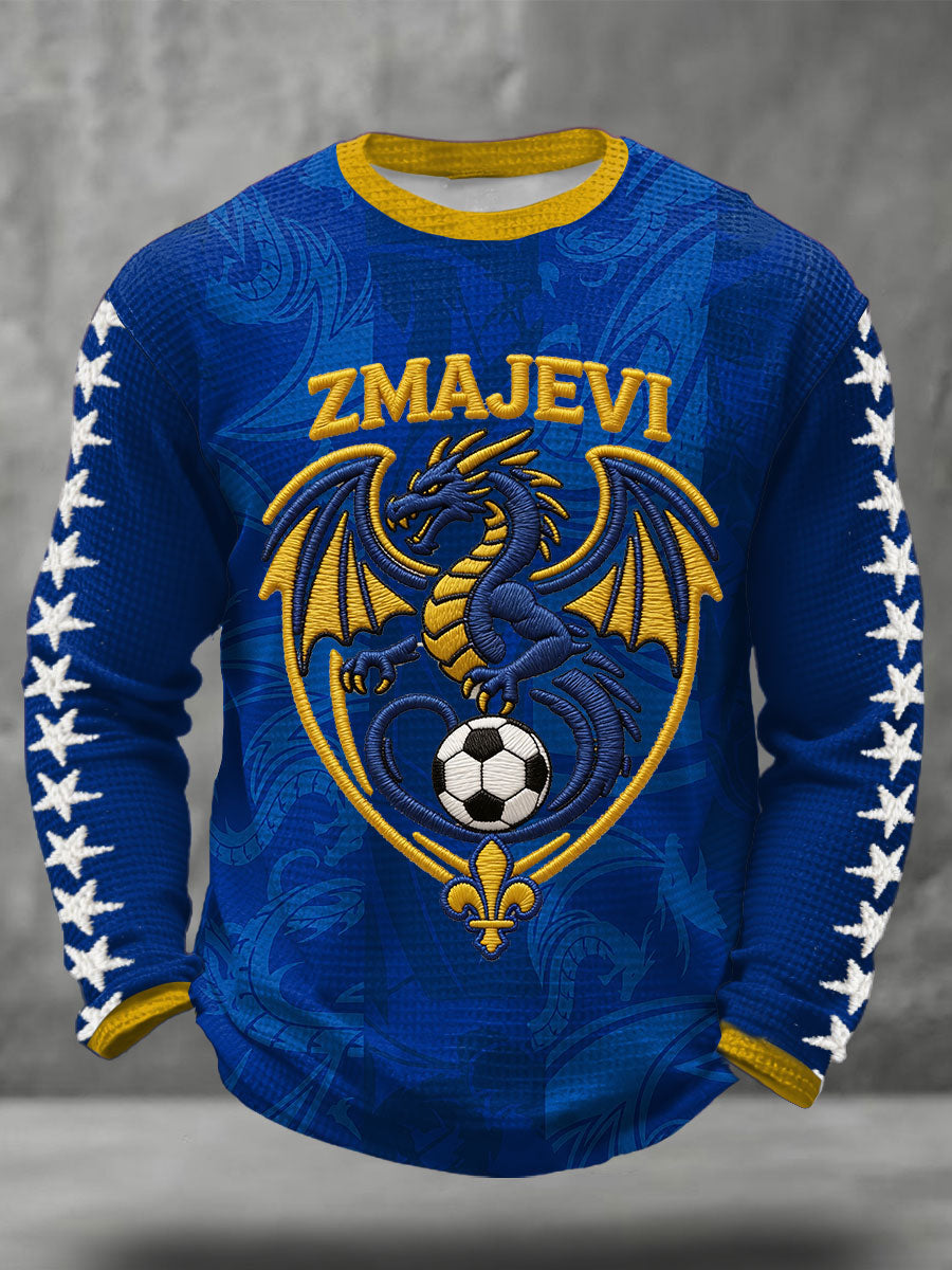 Mäns Bosnien ZMAJEVI fotboll älskare Tryckta våffle topp