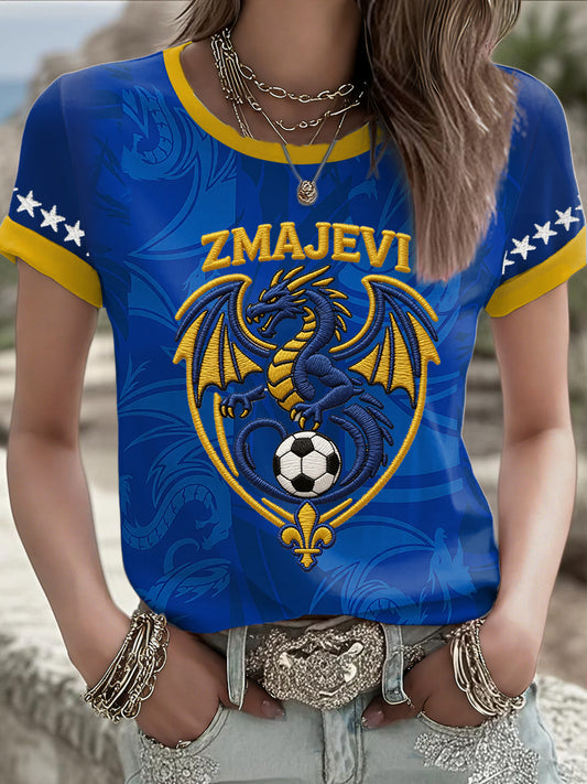 Kvinnors Bosnien ZMAJEVI Fotboll Lover Tryckt T-shirt