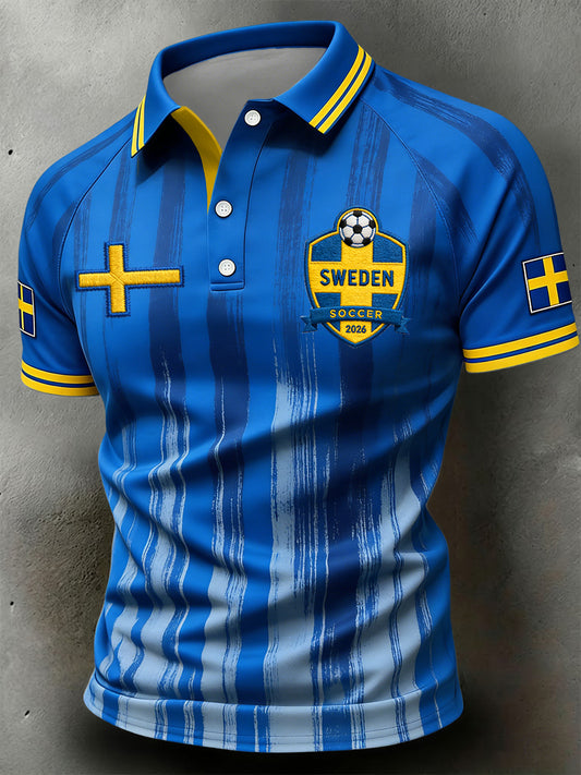 Retro Swedish 2026 Striped Casual Polo Shirt for Football Fans