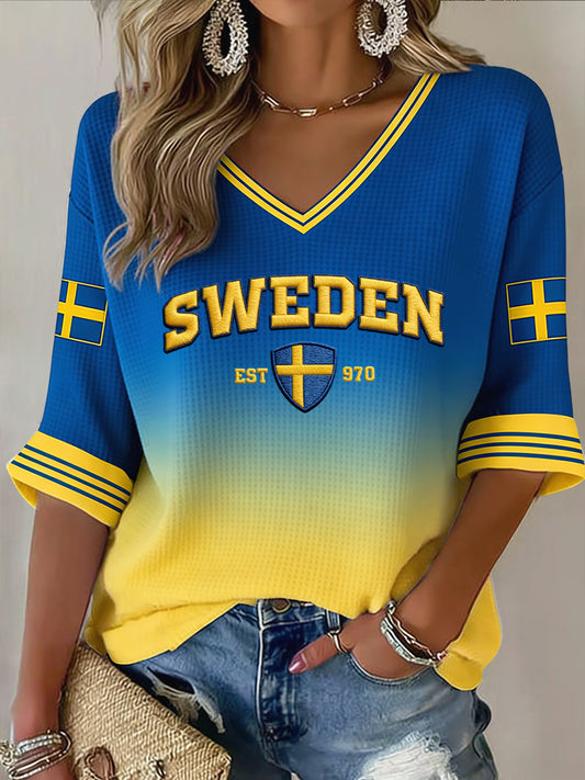 Damer Retro Sverige 2026 Fotboll Färgförändrande Våffelvävd Topp