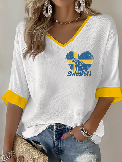 Kvinnors svenska hjärta med en lant ikon Våffle T-shirt