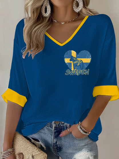 Kvinnors svenska hjärta med en lant ikon Våffle T-shirt