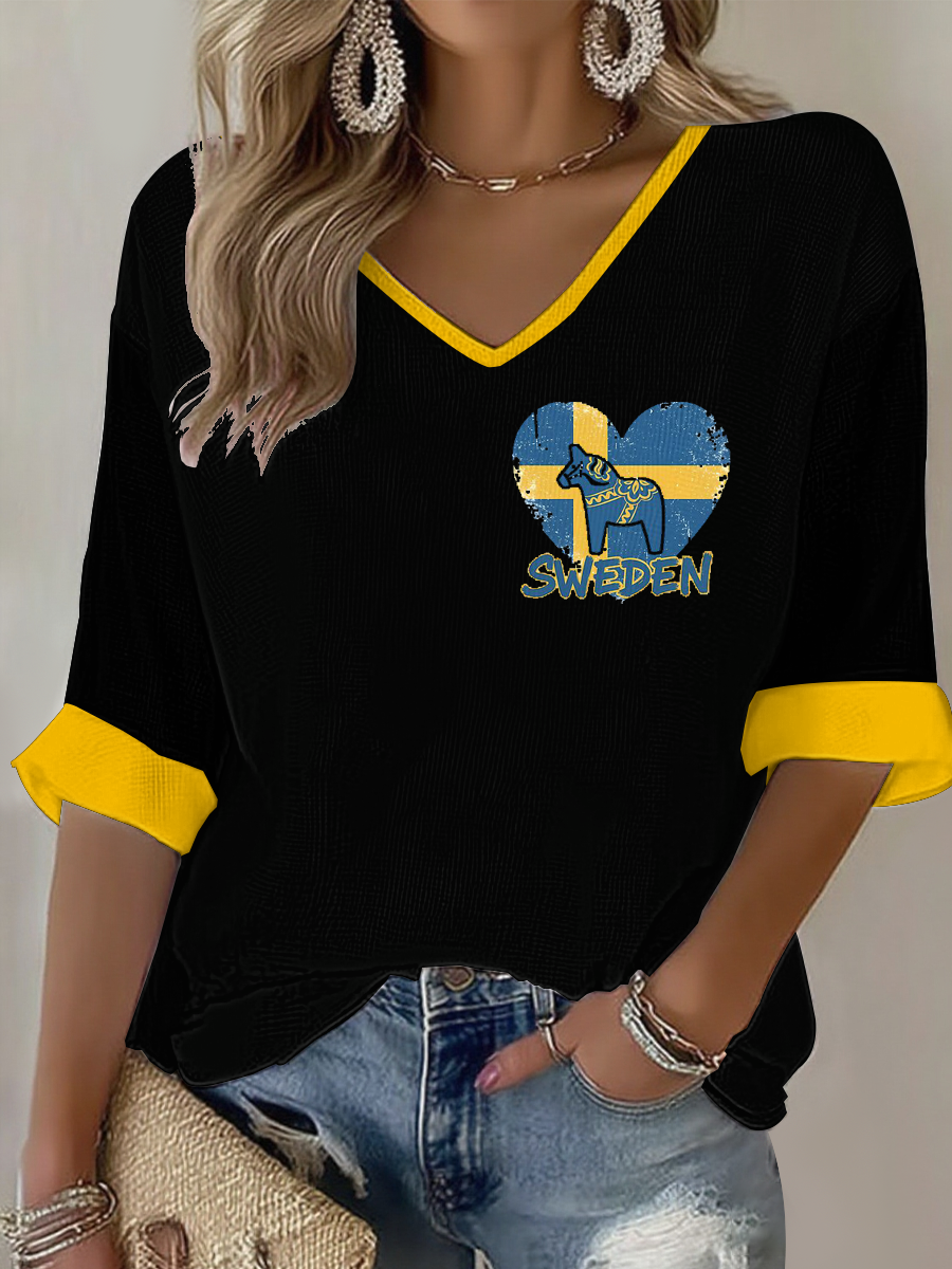 Kvinnors svenska hjärta med en lant ikon Våffle T-shirt