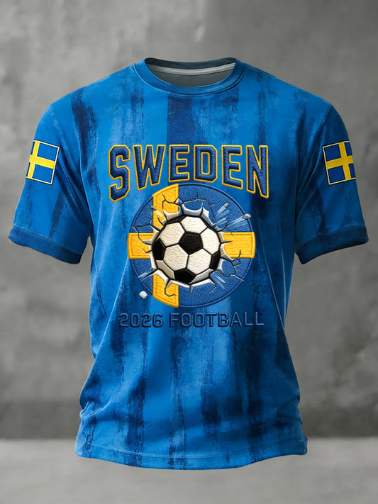 Retro Sweden 2026 Football Souvenir T-Shirt, Casual Style