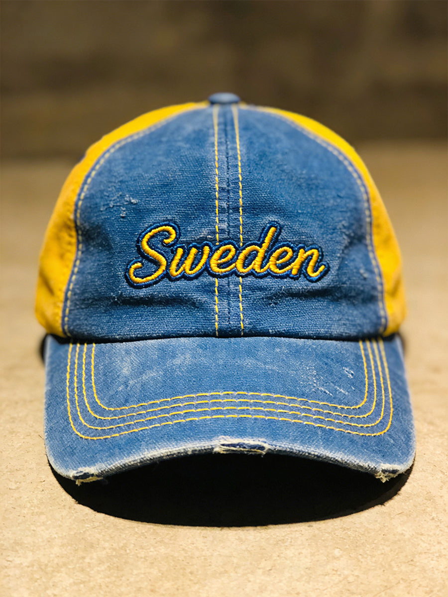 Embellished hat with color-block print