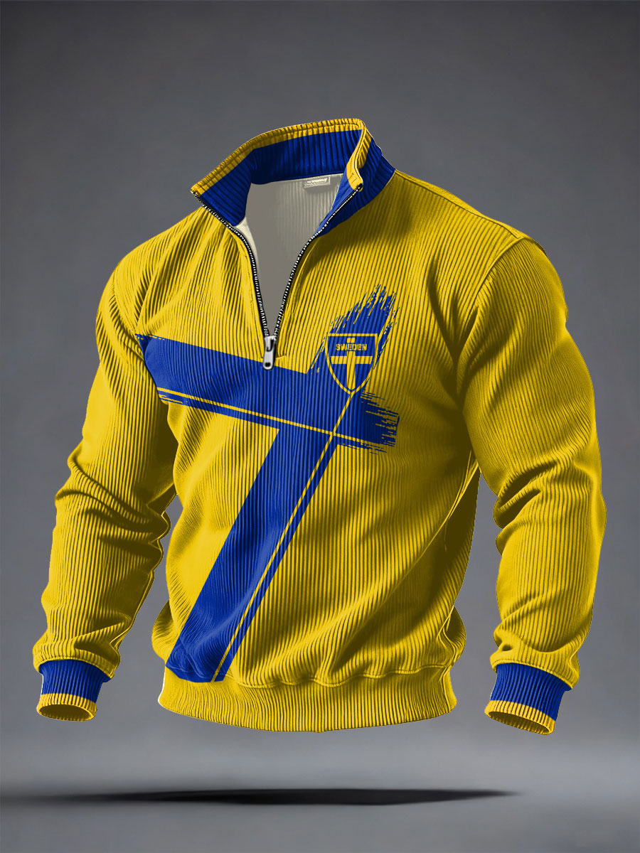 Men's sweater in Sweden with football motif and zipper
