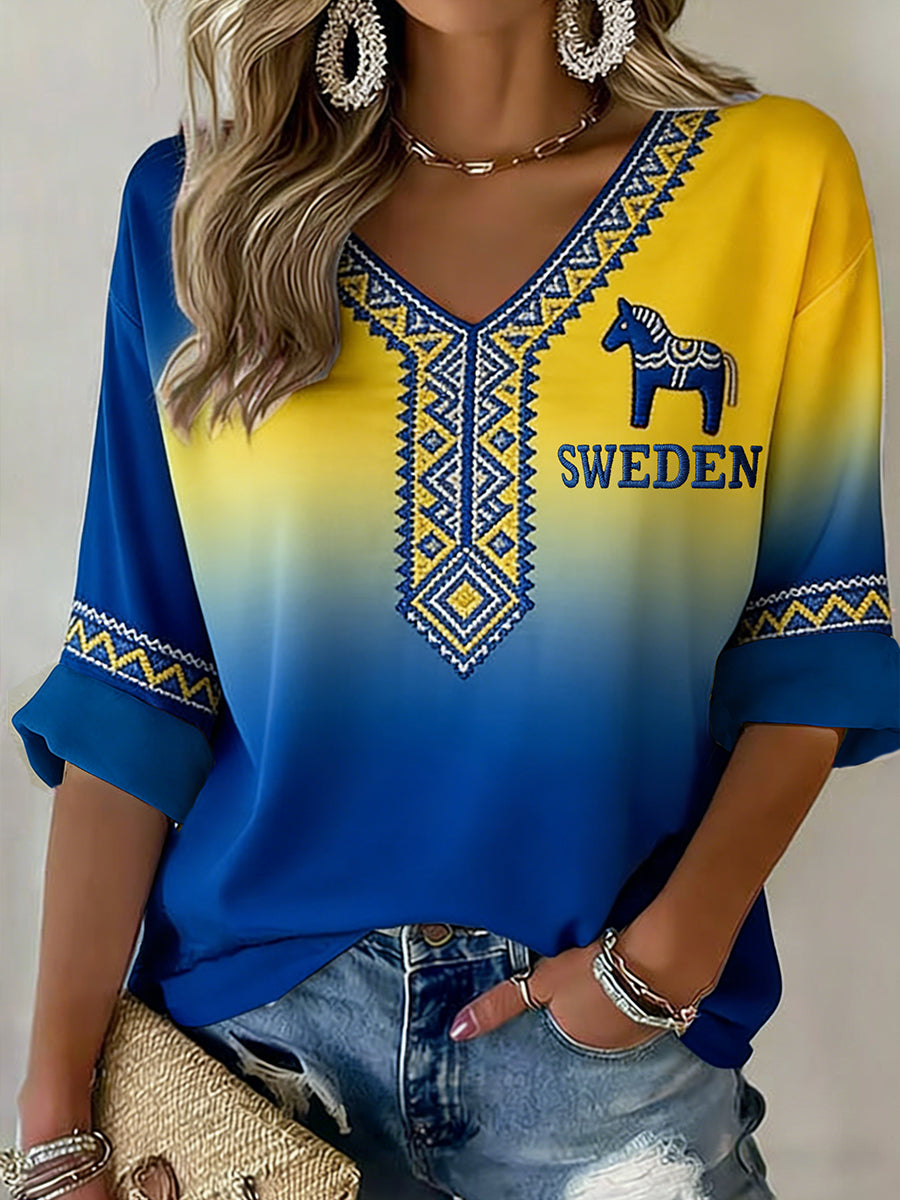 Retro svensk konstinspirerad tryckt ledig topp