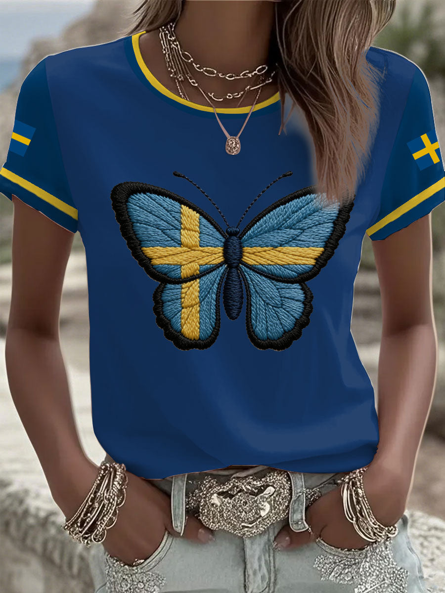 Ladies' Swedish Flag Butterfly Classic Short-Sleeve T-Shirt
