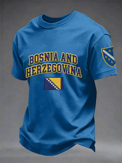 Men's Bosnia ZMAJEVI Football Lover Print Imitation Cotton Short Sleeve T-Shirt
