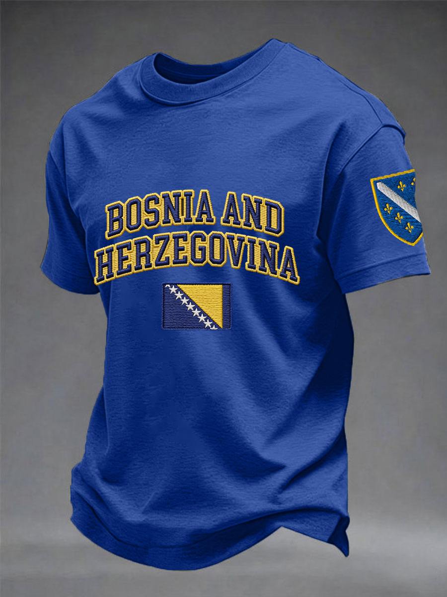 Men's Bosnia ZMAJEVI Football Lover Print Imitation Cotton Short Sleeve T-Shirt