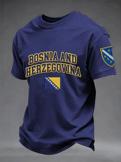Men's Bosnia ZMAJEVI Football Lover Print Imitation Cotton Short Sleeve T-Shirt