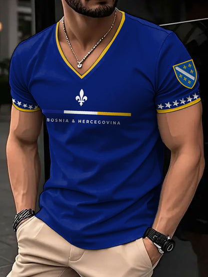 Herr Bosnien Fotbollslärd ZMAJEVI Tryckt V-ringad T-shirt