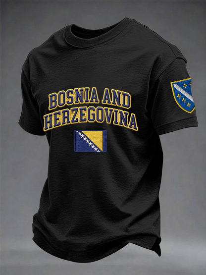 Men's Bosnia ZMAJEVI Football Lover Print Imitation Cotton Short Sleeve T-Shirt