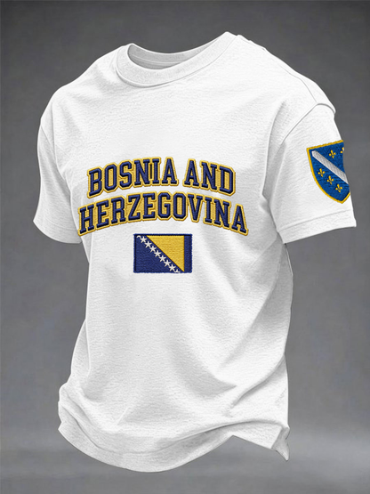 Men's Bosnia ZMAJEVI Football Lover Print Imitation Cotton Short Sleeve T-Shirt