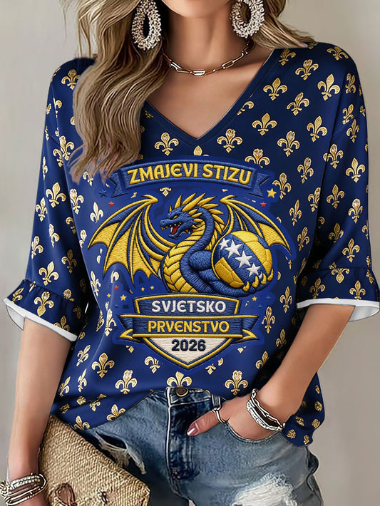 Women Bosnia Football Lovers ZMAJEVI Printed T-shirt