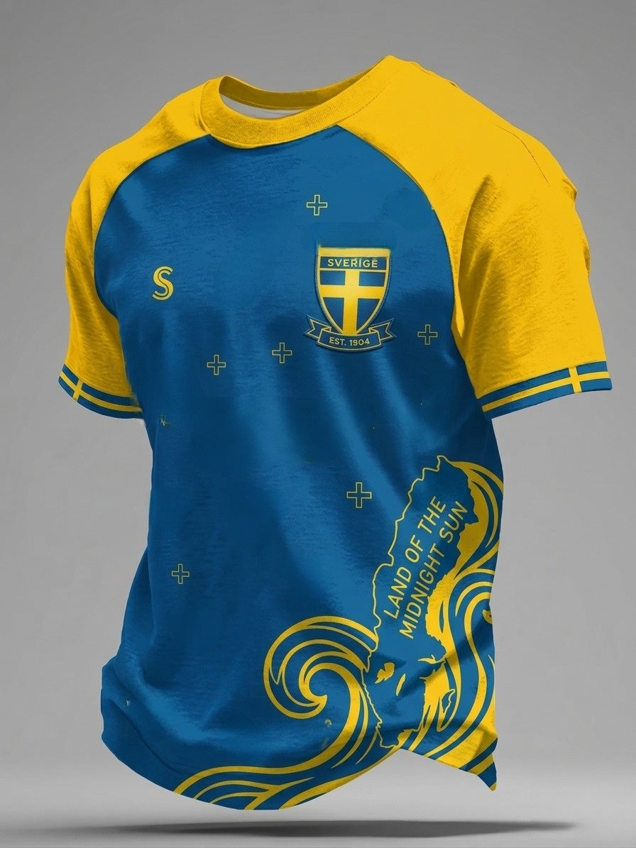 Retro viking svensk flagga märke avslappnad kortärmad t-shirt