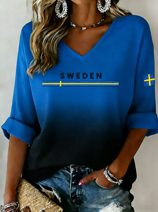 Retro Swedish art style printed casual top