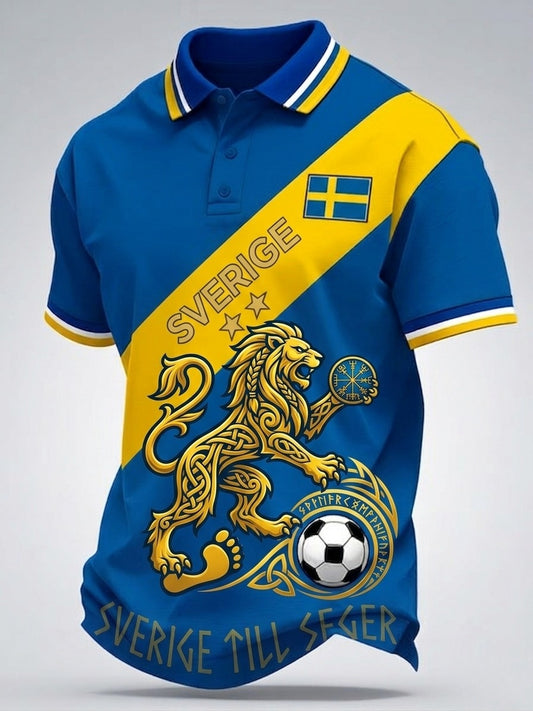 Retro Viking Swedish Football Flag Emblem Loose Short Sleeve T-Shirt