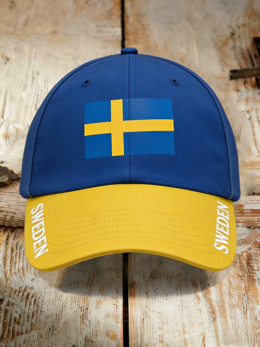 Retro Viking Swedish Flag Badge Distressed Washed Cap