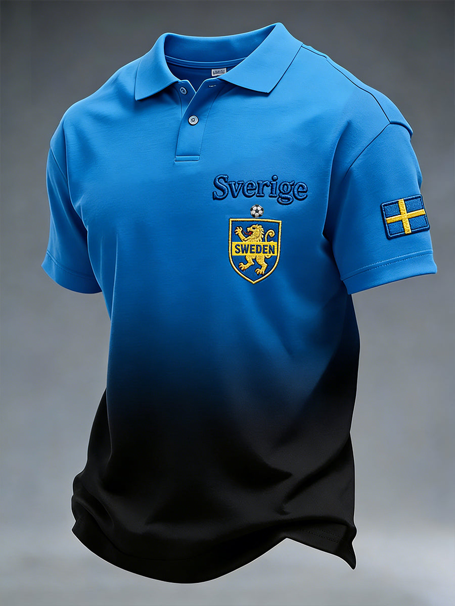 Retro Swedish Art Style Print Casual Polo Shirt