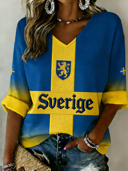 Retro Swedish art style printed casual top