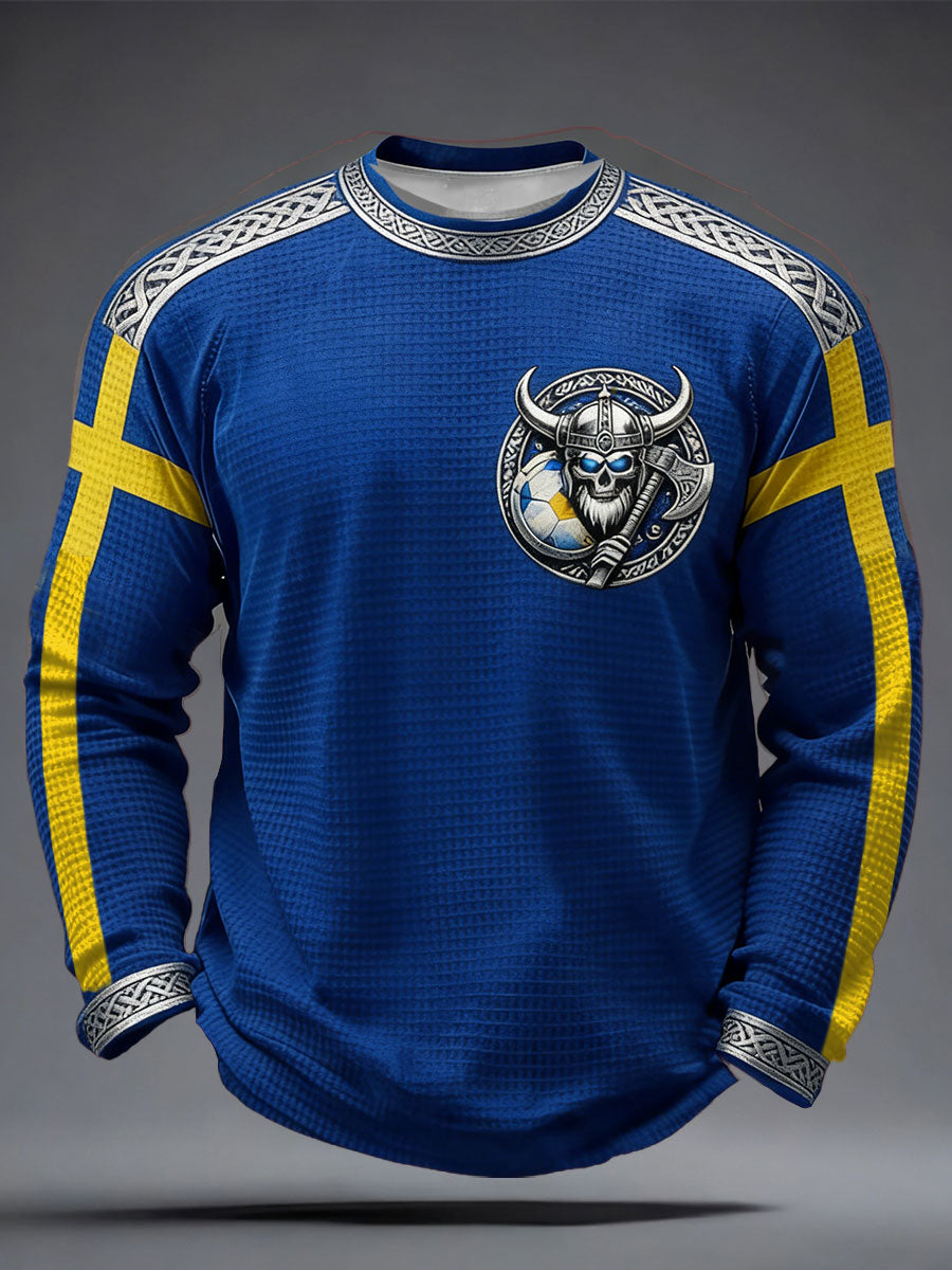 Men's Clothing Sweden Viking Style Football Enthusiast Printed Waffle Top