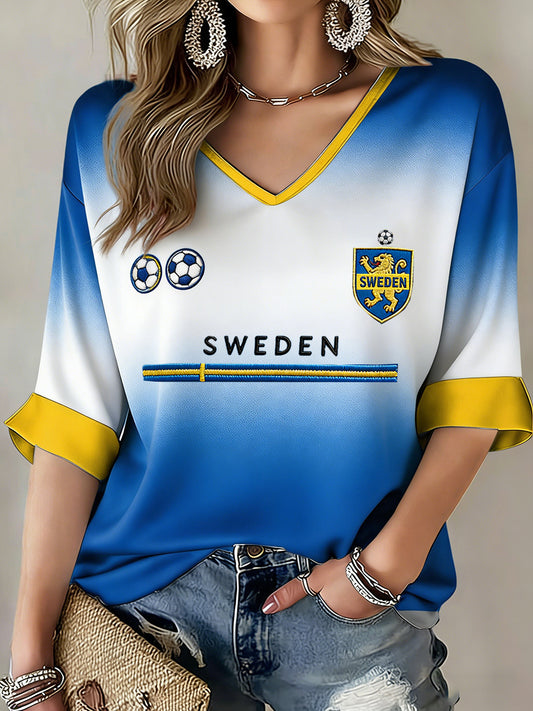 Retro Swedish Art Style Printed Casual Top