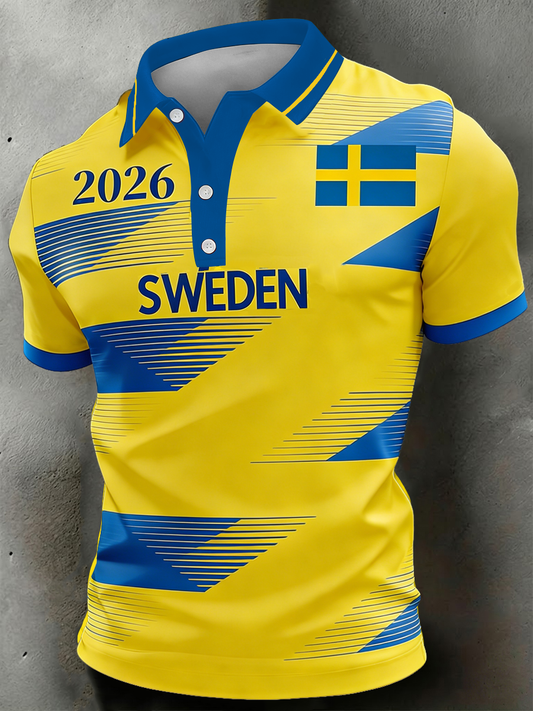 Men's polo shirt with printed design for Swedish football fans
