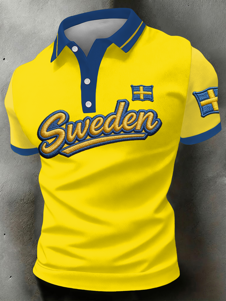 Men's polo shirt with printed design for Swedish football fans