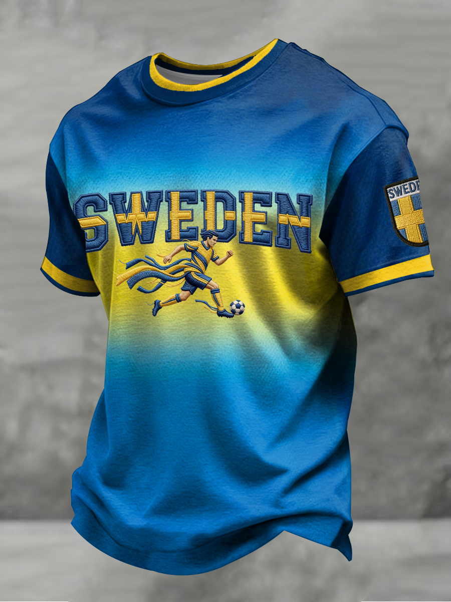 Men's T-shirt with short sleeves and a print showing love for Swedish football