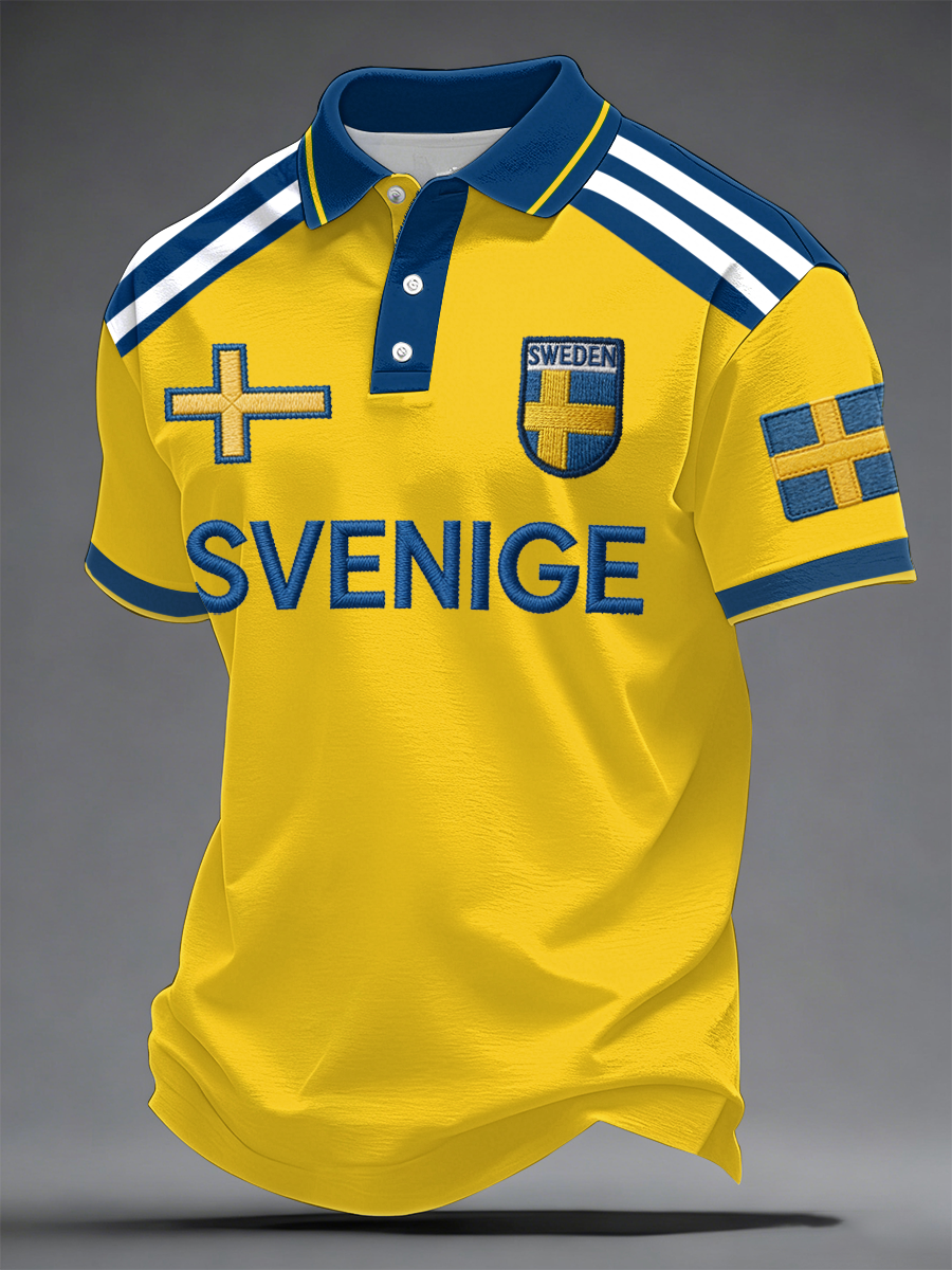 Herrpolo med tryckt motiv för svenska fotbollsfans