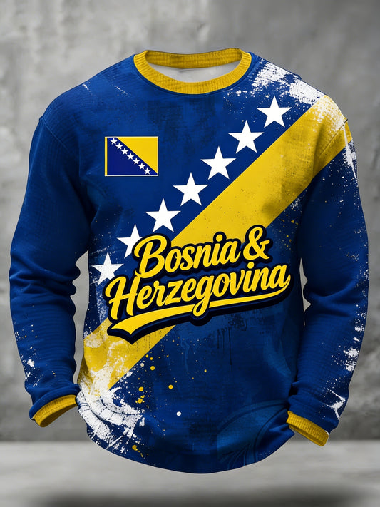 Men's Clothing Bosnia ZMAJEVI Football Fan Printed Waffle Knit Shirt