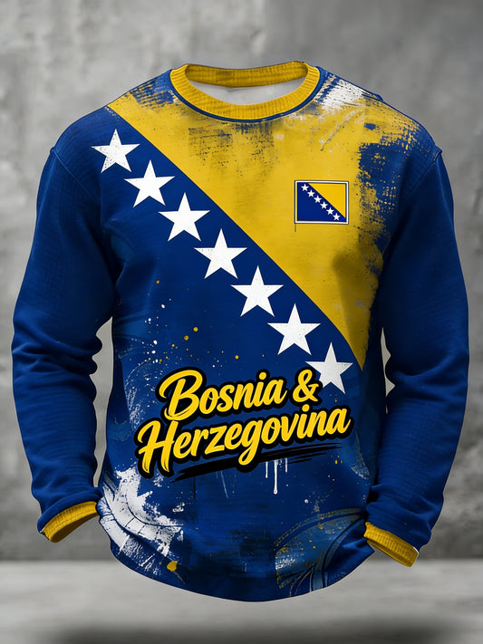 Men's Clothing Bosnia ZMAJEVI Football Fan Printed Waffle Knit Shirt
