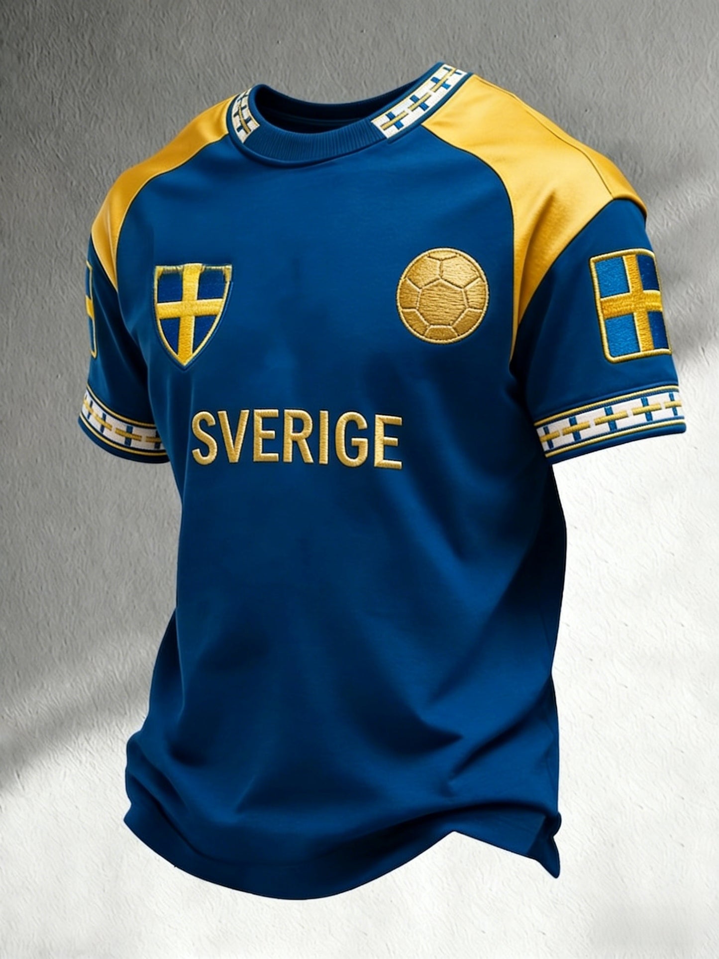 Retro Viking Swedish Football Flag Emblem Casual Short Sleeve T-Shirt