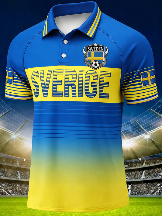 Men's football-themed polo shirt, color-blocked design and raglan sleeves