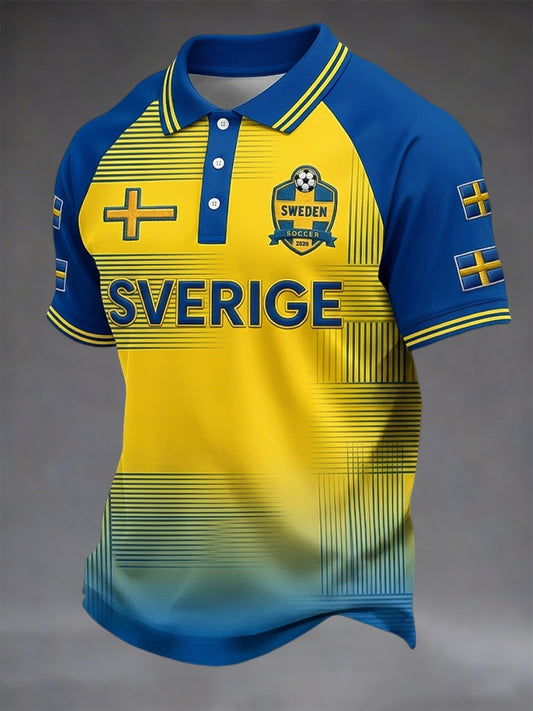 Retro Swedish Football Patchwork Casual Polo Shirt 2026